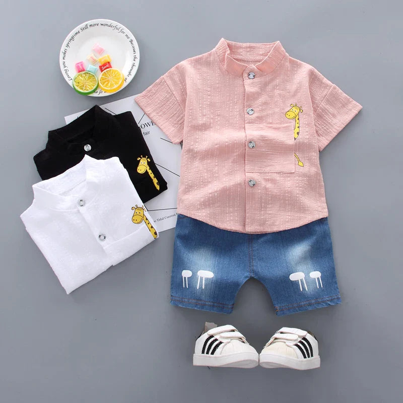 Kids Cartoon Tops Denim Shorts