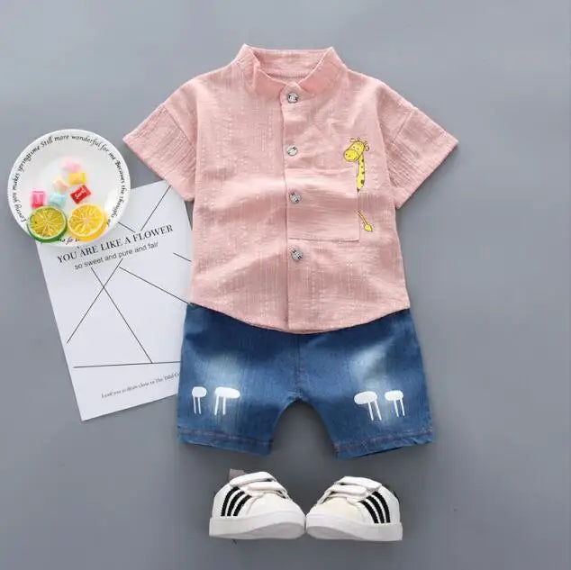 Kids Cartoon Tops Denim Shorts