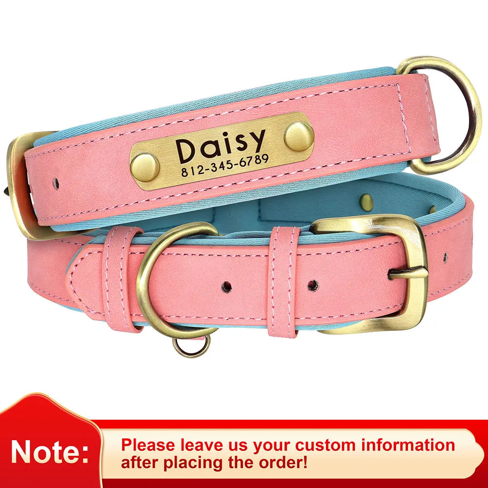 Dog Customized PU Leather Nameplate Collar