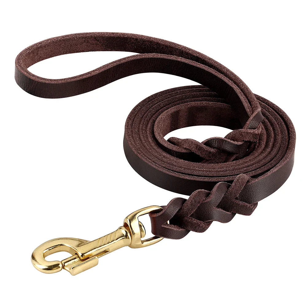 Dog Genuine Leather Collar Leash Set
