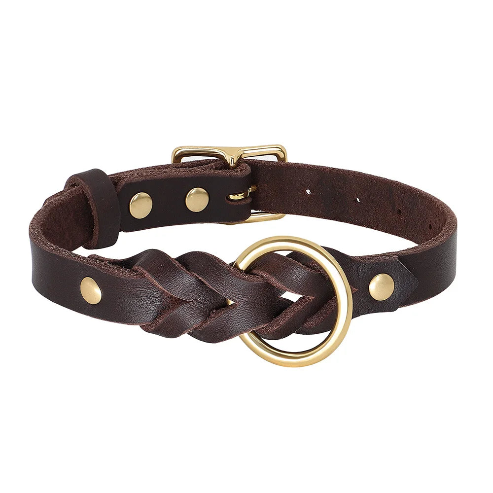 Dog Genuine Leather Collar Leash Set