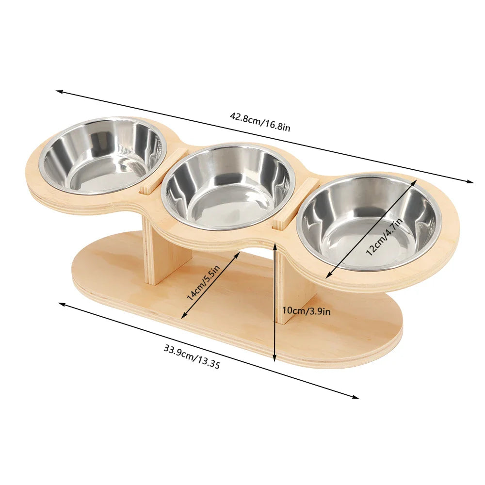 Cat 3 in 1 Wood Bracket Food Bowl