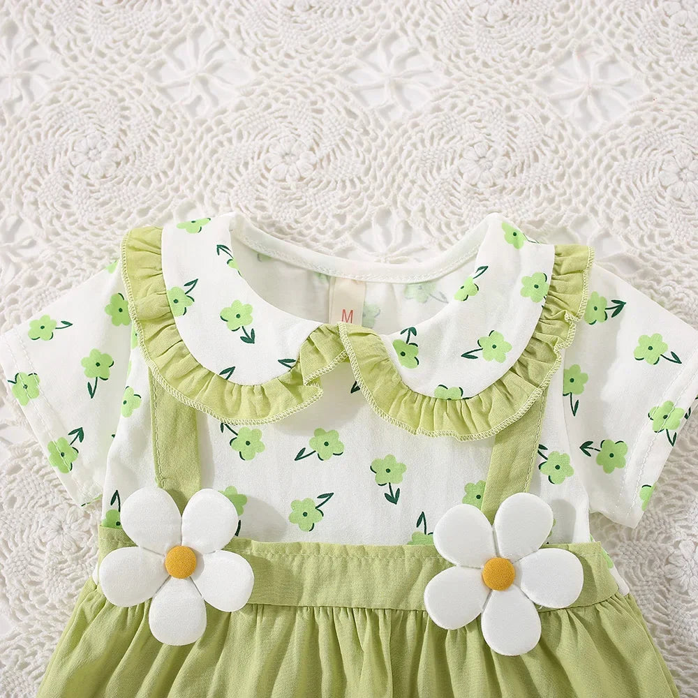 Baby Flower Two-Piece Shoulder Strap Dress