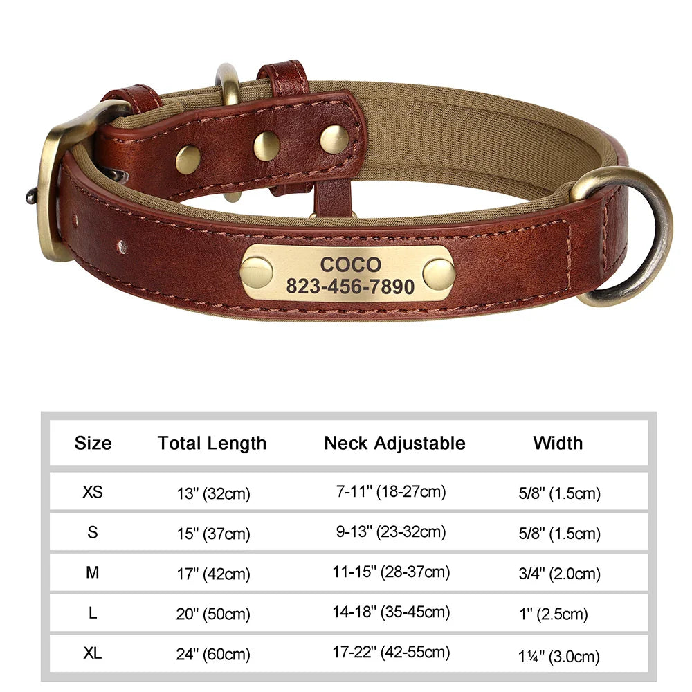 Dog Custom Engraved PU Leather Collar