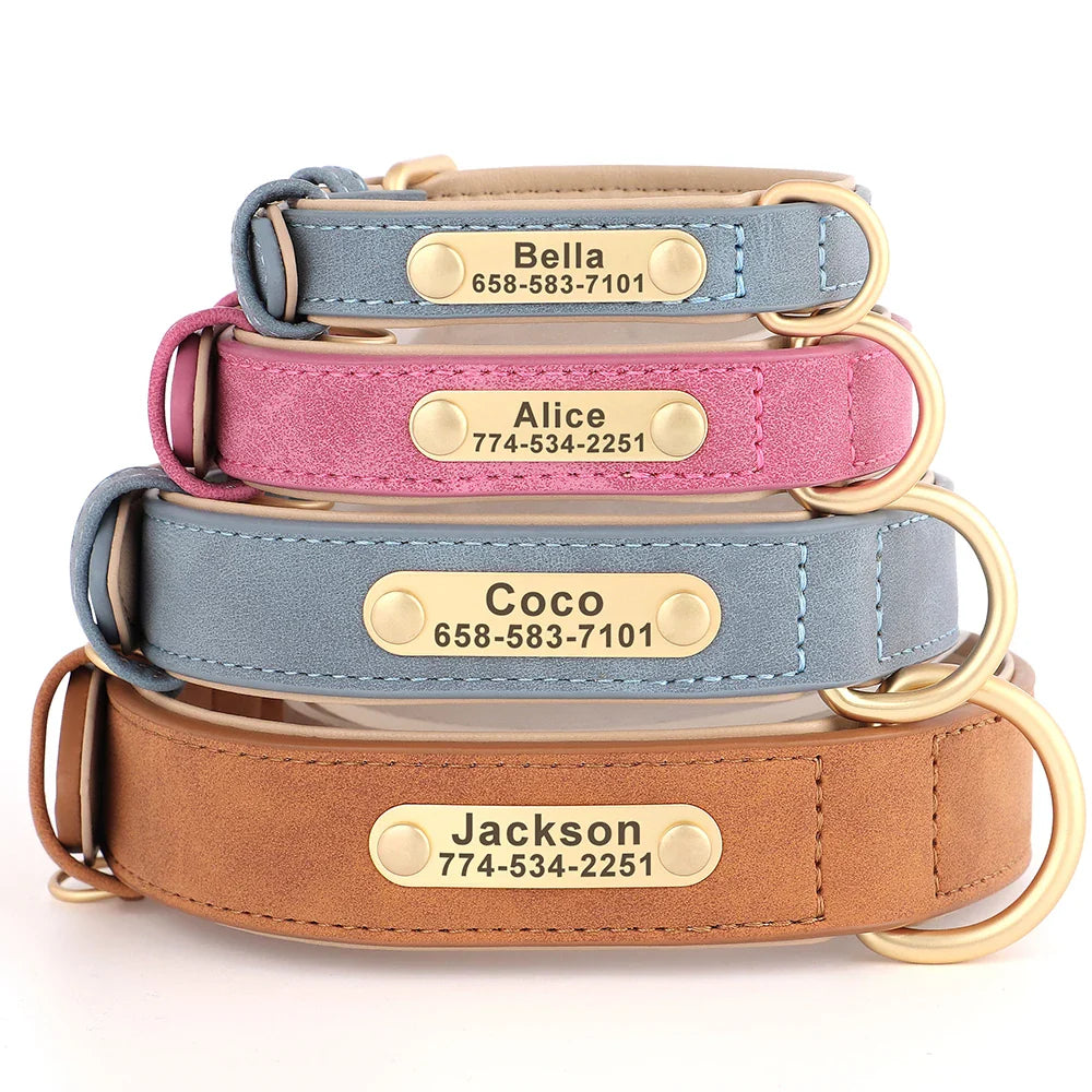 Dog Custom Engraved PU Leather Collar