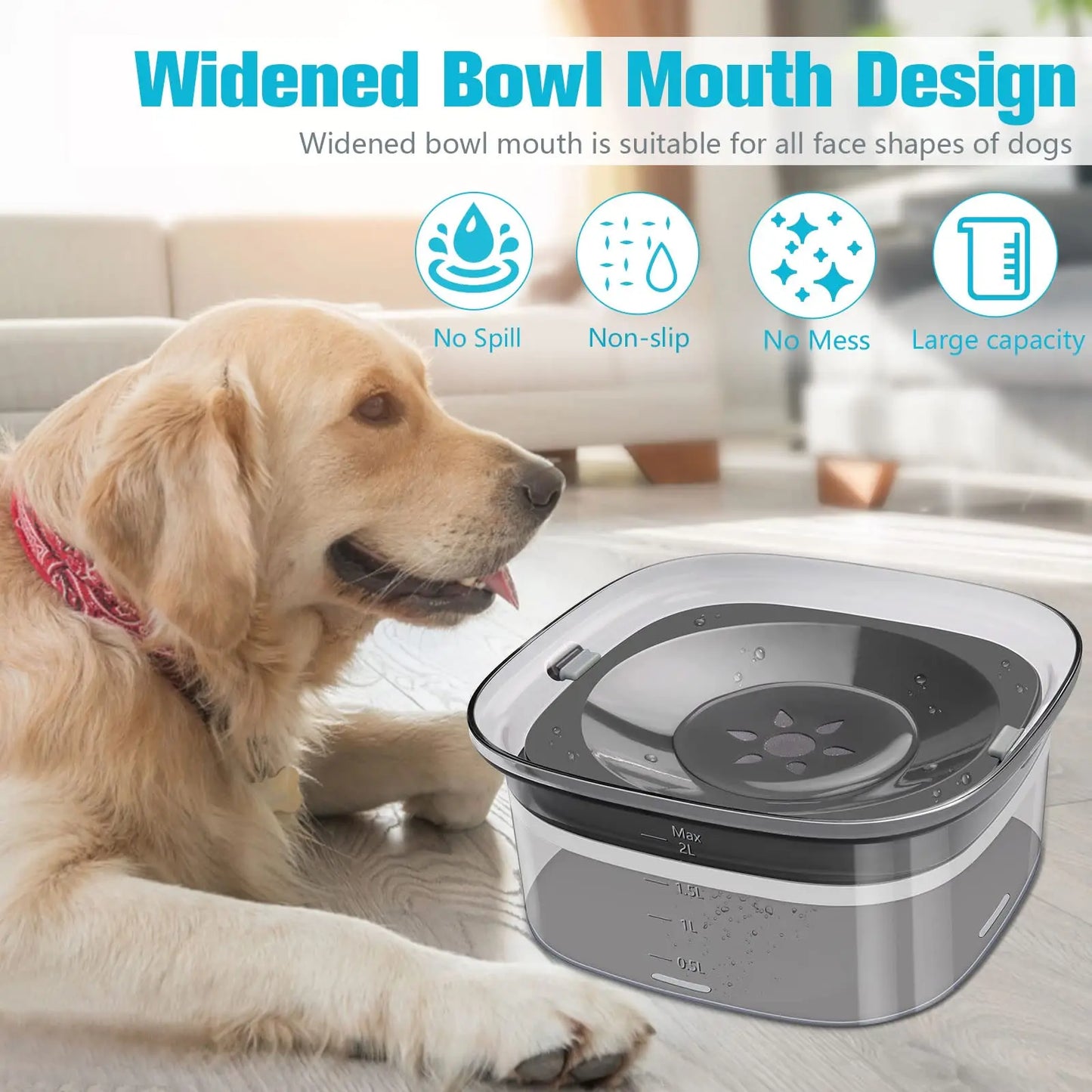 Dog Large Capacity Spill Proof Slow Water Feeder