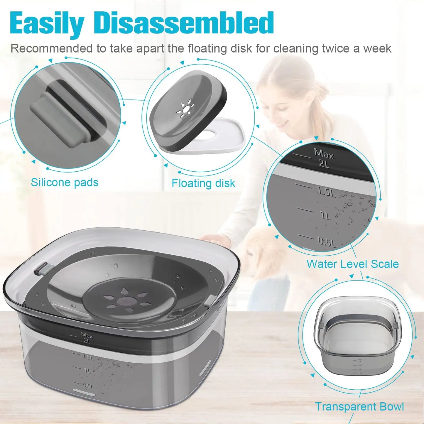 Dog Large Capacity Spill Proof Slow Water Feeder