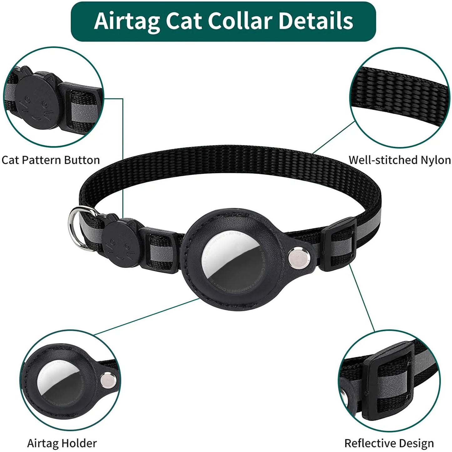 Cat Adjustable Strips Air Tag Holder Collar B