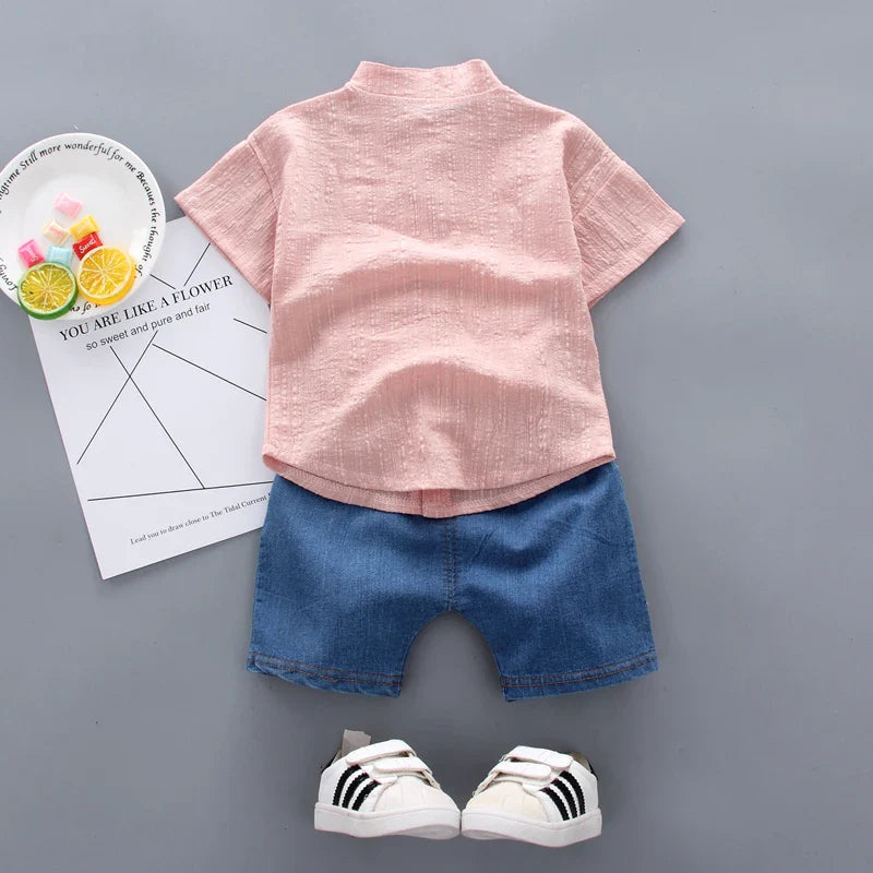 Kids Cartoon Tops Denim Shorts