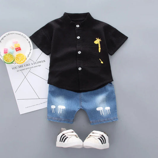 Kids Cartoon Tops Denim Shorts