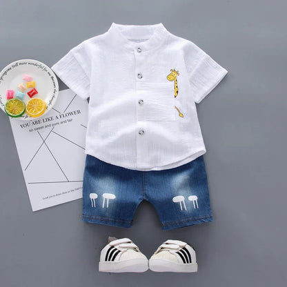 Kids Cartoon Tops Denim Shorts