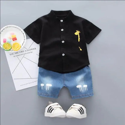 Kids Cartoon Tops Denim Shorts