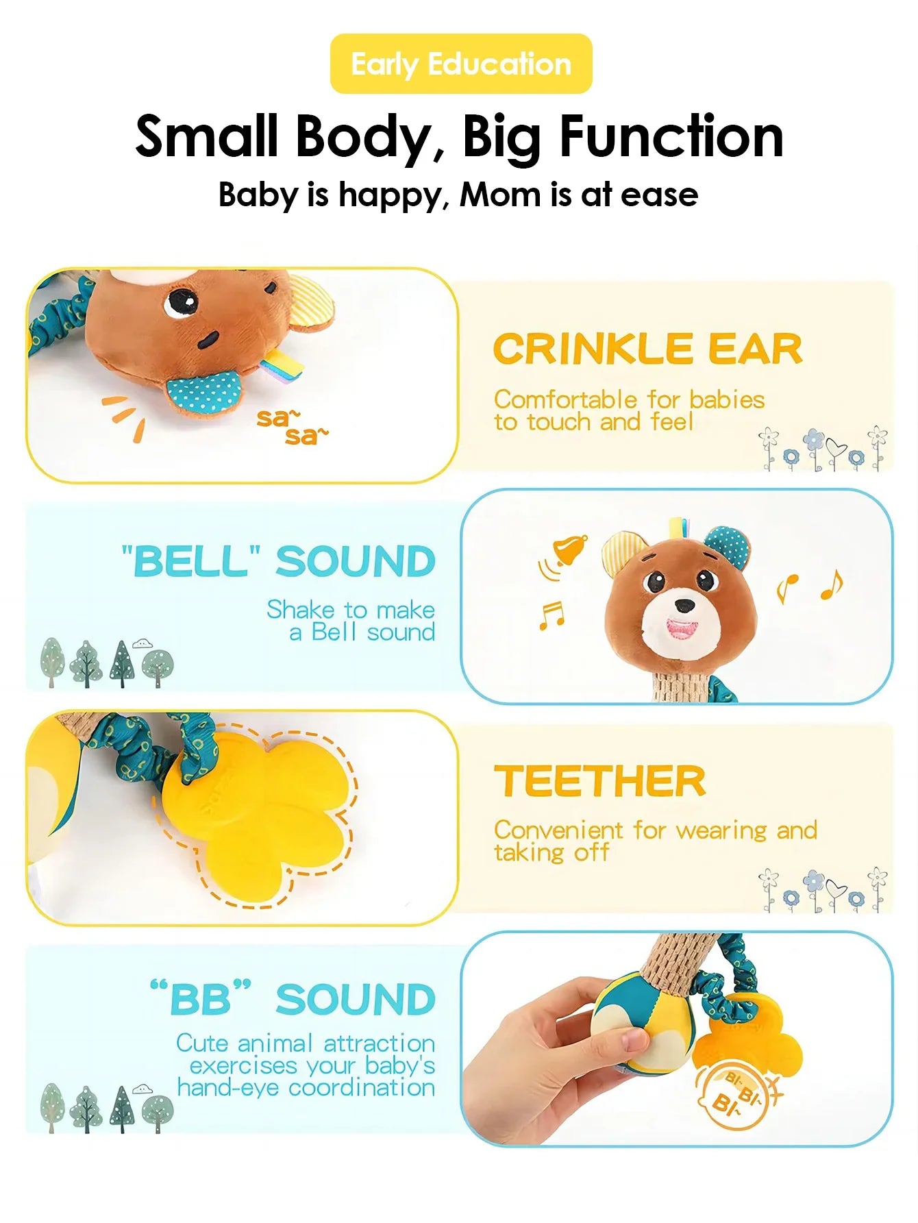 1pcs Baby Interactive Rattle Soothing Toy