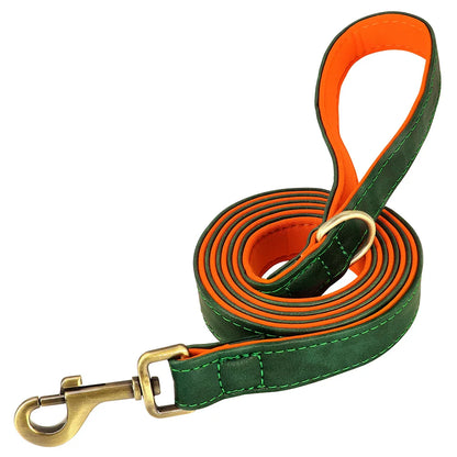 Dog Customized Leather Collar Leash Set