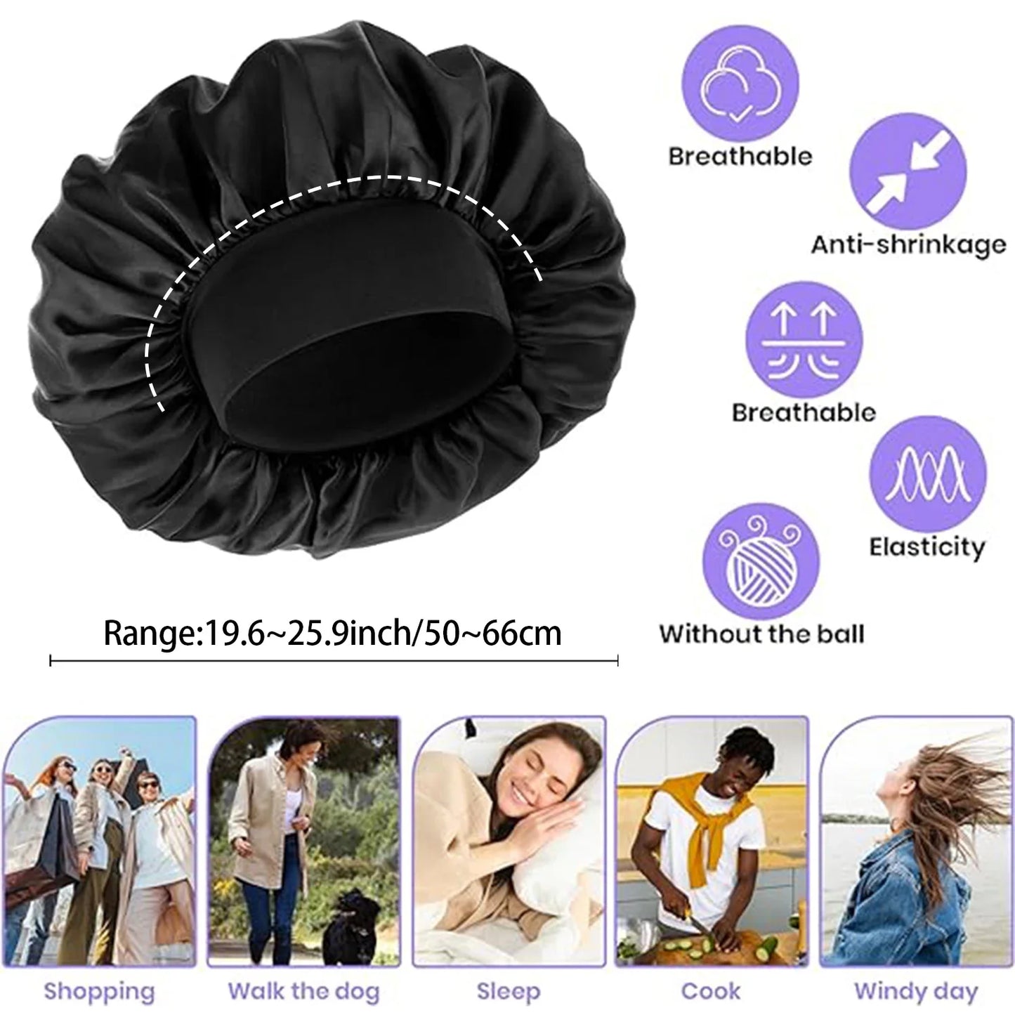 Elastic Satin Sleeping  Hair Bonnet