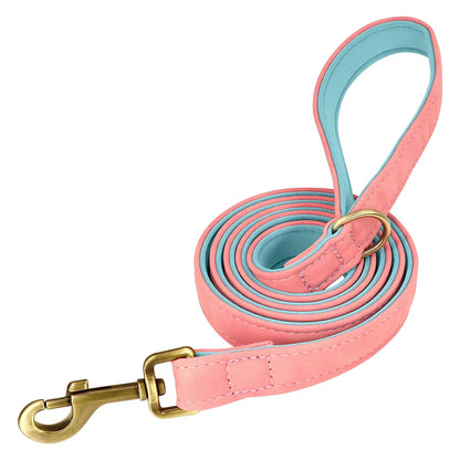 Dog Customized Leather Collar Leash Set