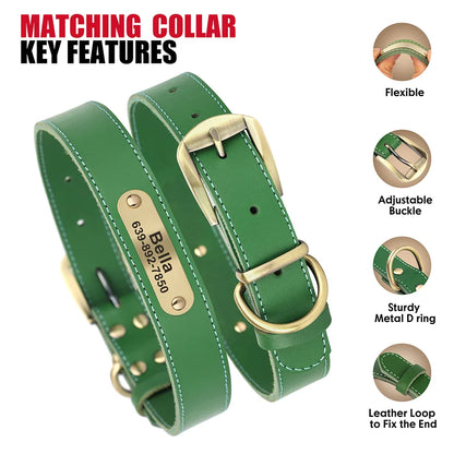 Dog Durable Genuine Leather Collar Leash Set