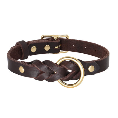 Dog Genuine Leather  Collar Leash Set