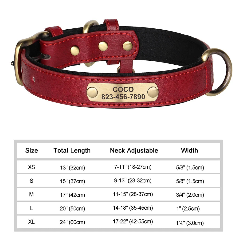 Dog Custom Engraved PU Leather Collar