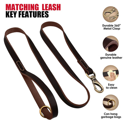 Dog Durable Genuine Leather Collar Leash Set