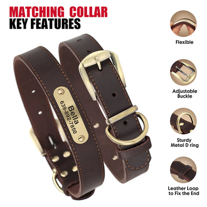 Dog Durable Genuine Leather Collar Leash Set