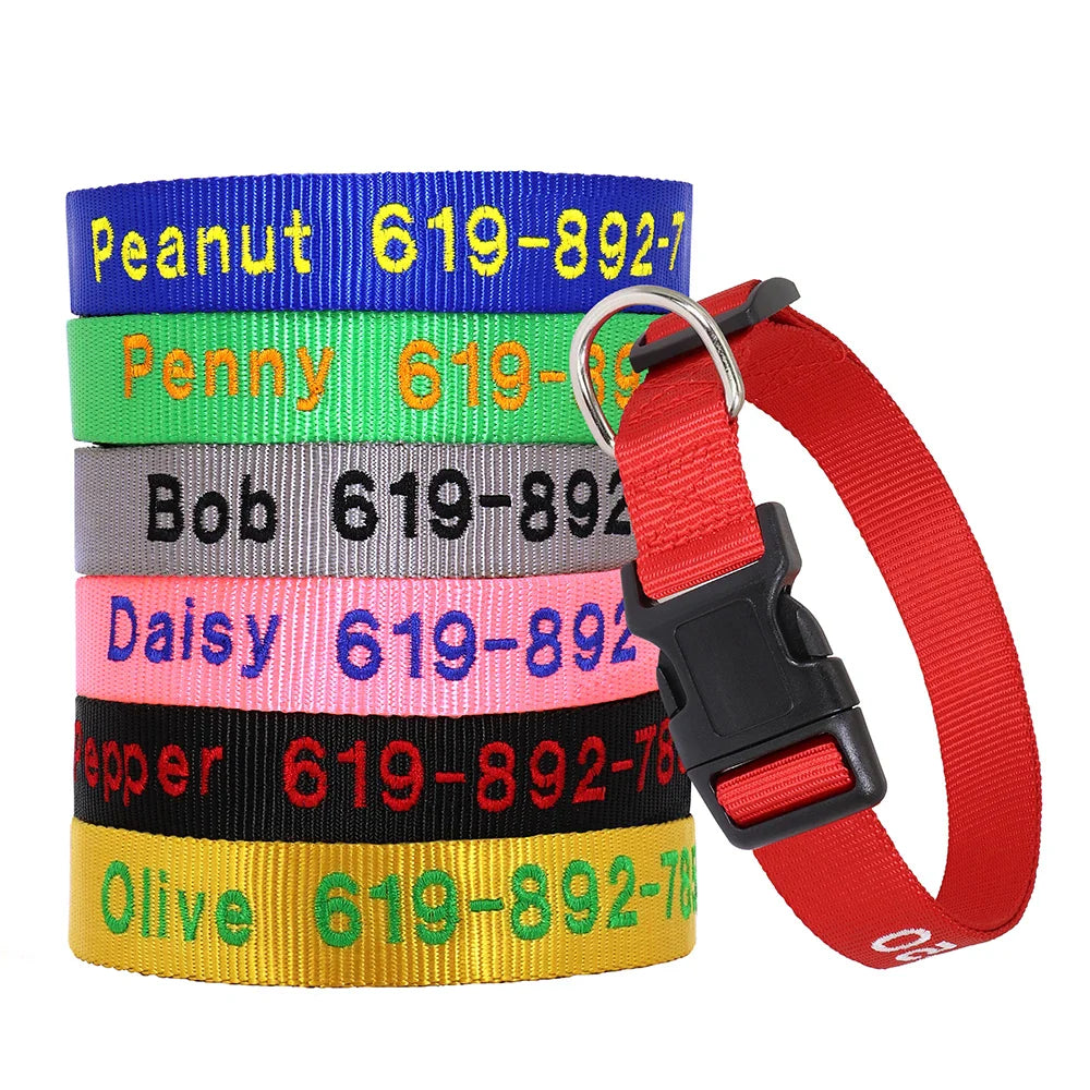 Dog Adjustable Nylon Embroidered Collar