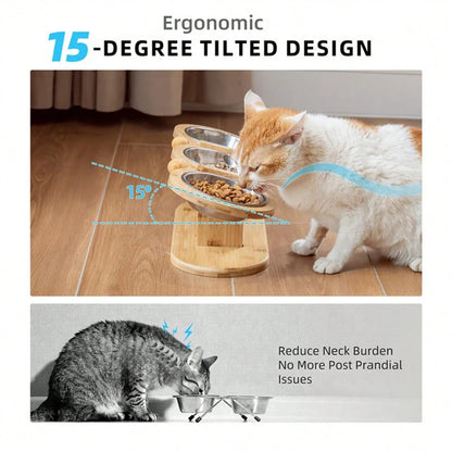 Cat 3 in 1  Wood Bracket Food Bowl