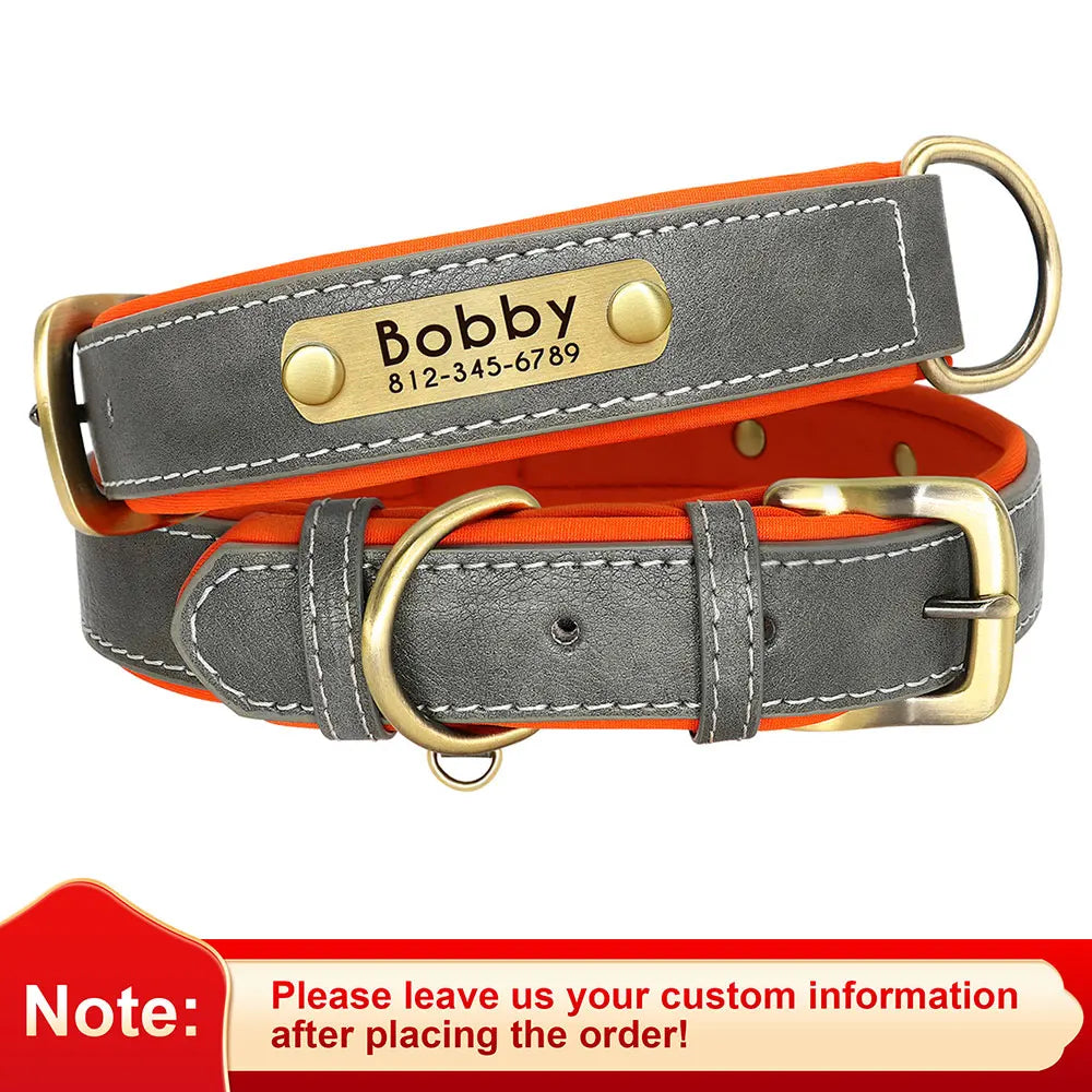 Dog Customized PU Leather Nameplate Collar