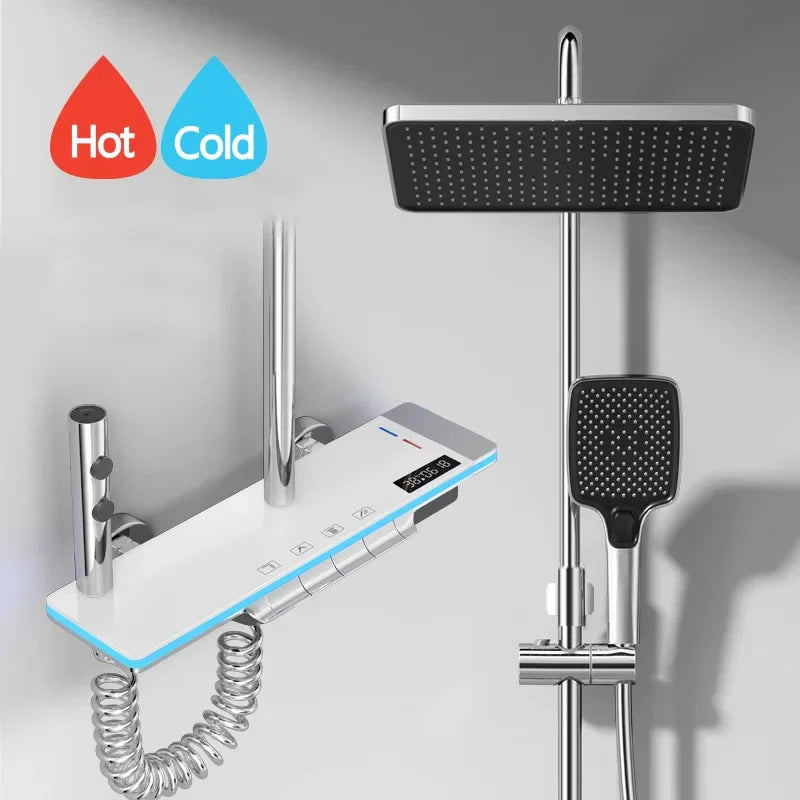 Lights Tempered Glass Bathroom Luxury Shower