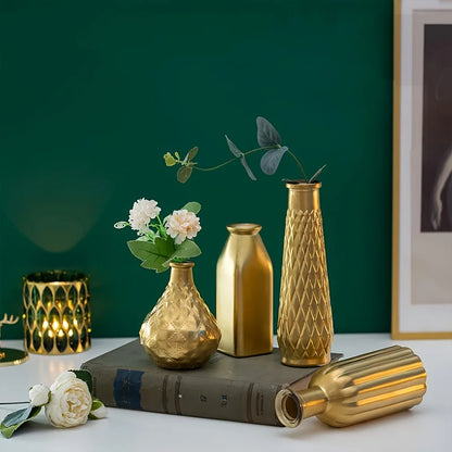 Art Style Cylindrical Gold Glass Vase
