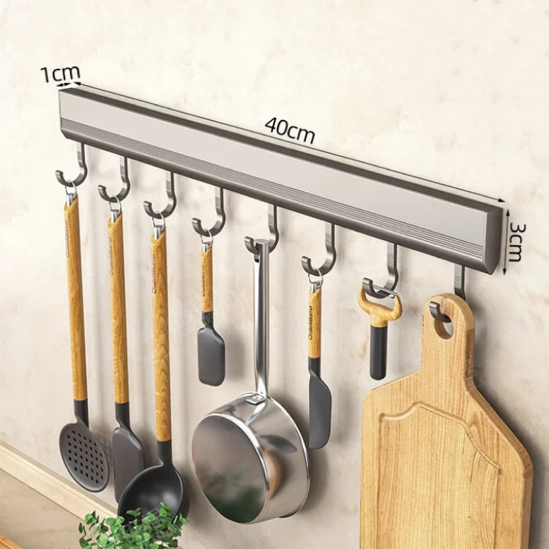 Kitchen Wall Mounted Drill-Free Hooks Rack