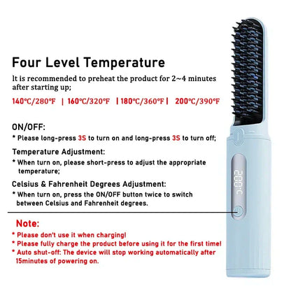 Wireless Electric Heating Straight Hair Comb