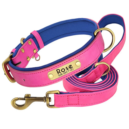 Dog Customized Leather Collar Leash Set