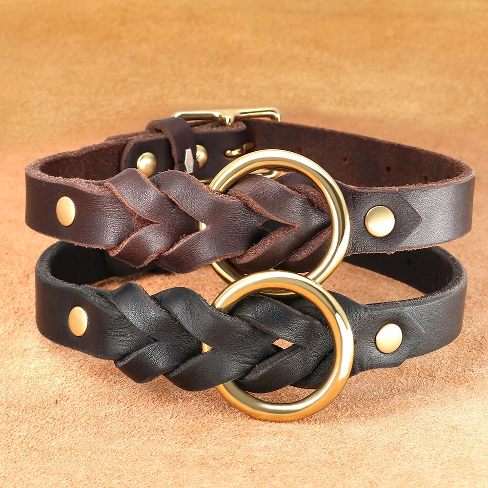 Dog Genuine Leather  Collar Leash Set