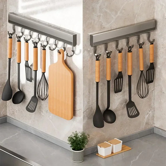 Kitchen Wall Mounted Drill-Free Hooks Rack
