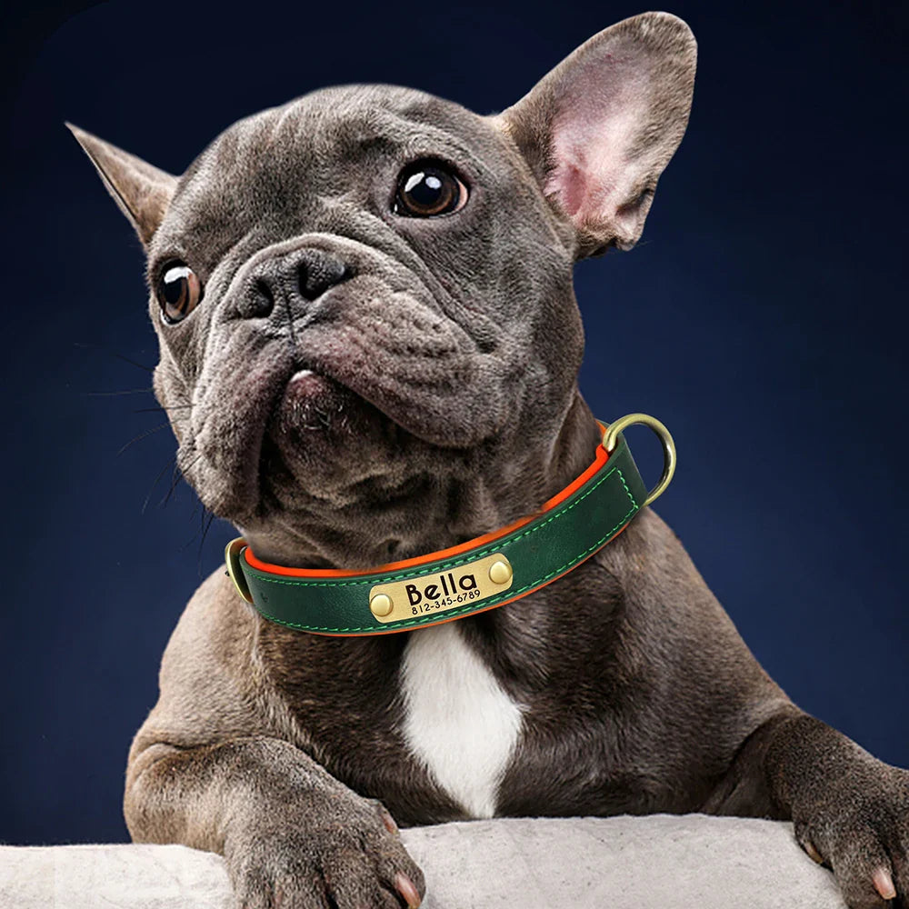 Dog Customized PU Leather Nameplate Collar