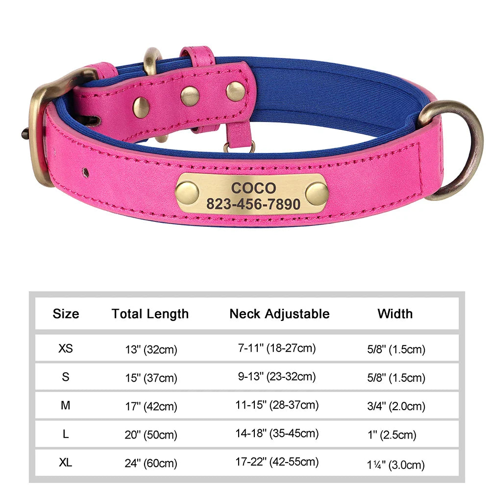 Dog Custom Engraved PU Leather Collar