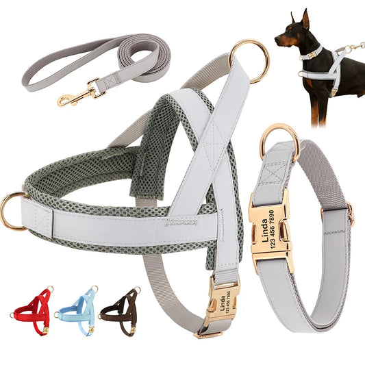 Dog Personalized Collar Harness Leash Set