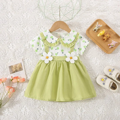 Baby Flower Two-Piece Shoulder Strap Dress