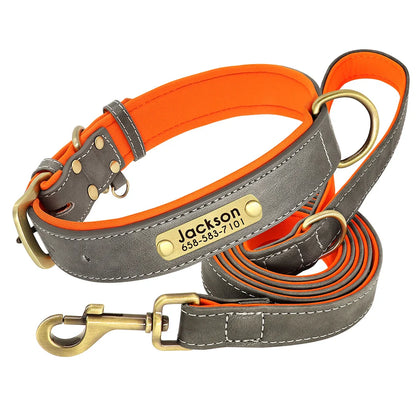 Dog Customized Leather Collar Leash Set