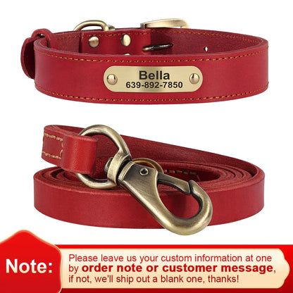 Dog Durable Genuine Leather Collar Leash Set