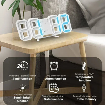 3D LED Digital Alarm Wall Clock
