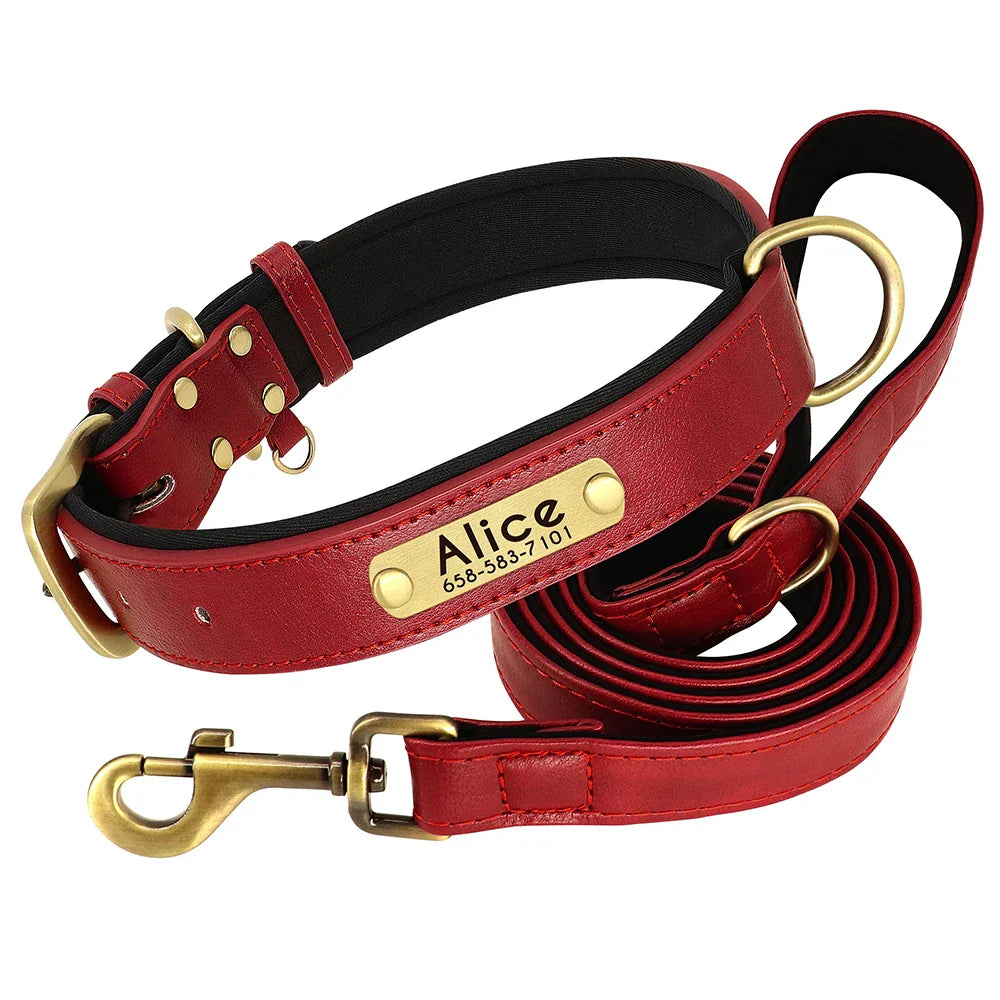 Dog Customized Leather Collar Leash Set