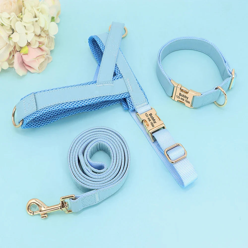 Dog Personalized Collar Harness Leash Set