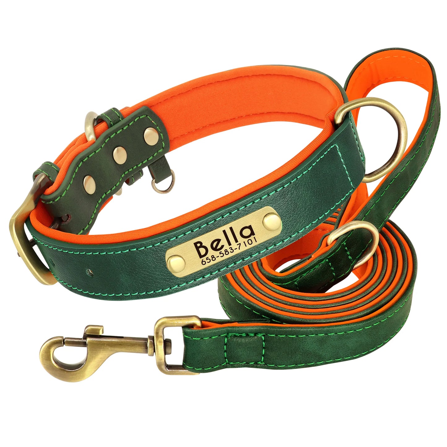 Dog Customized Leather Collar Leash Set