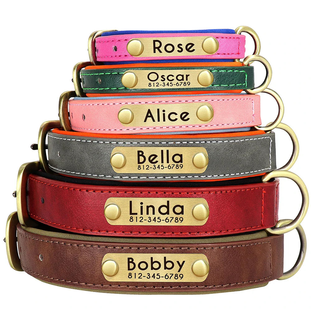 Dog Customized PU Leather Nameplate Collar