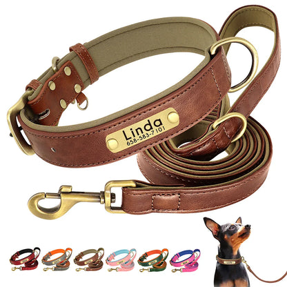 Dog Customized Leather Collar Leash Set