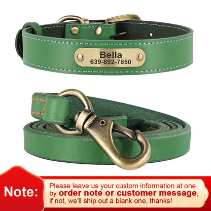 Dog Durable Genuine Leather Collar Leash Set