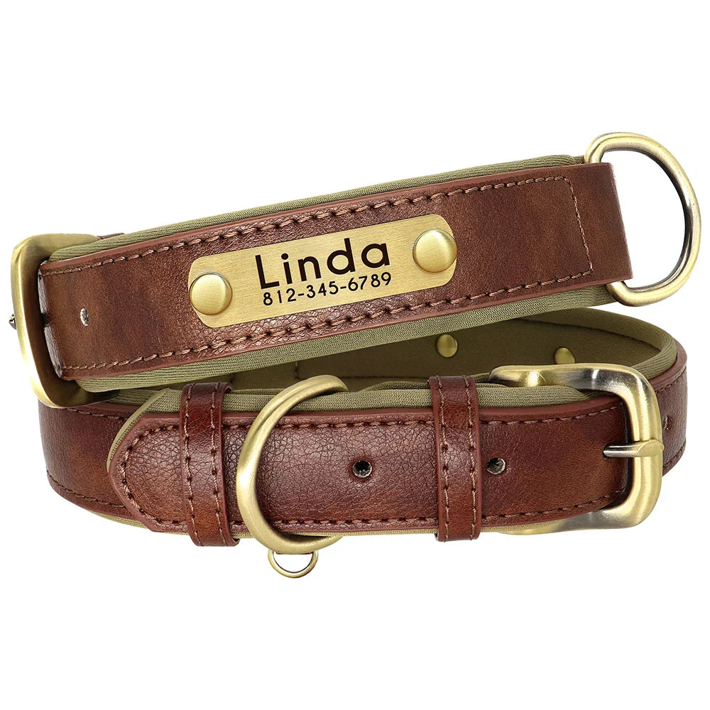 Dog Customized Leather Collar Leash Set