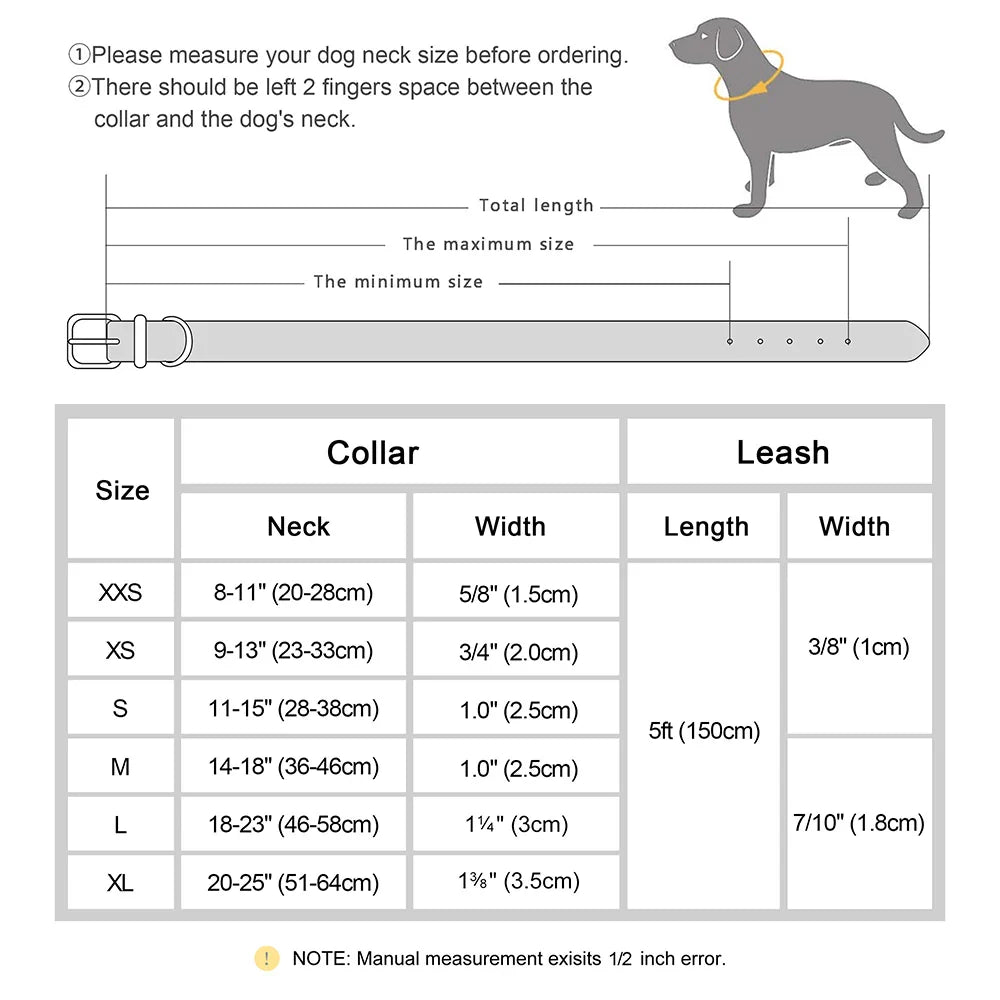 Dog Durable Genuine Leather Collar Leash Set